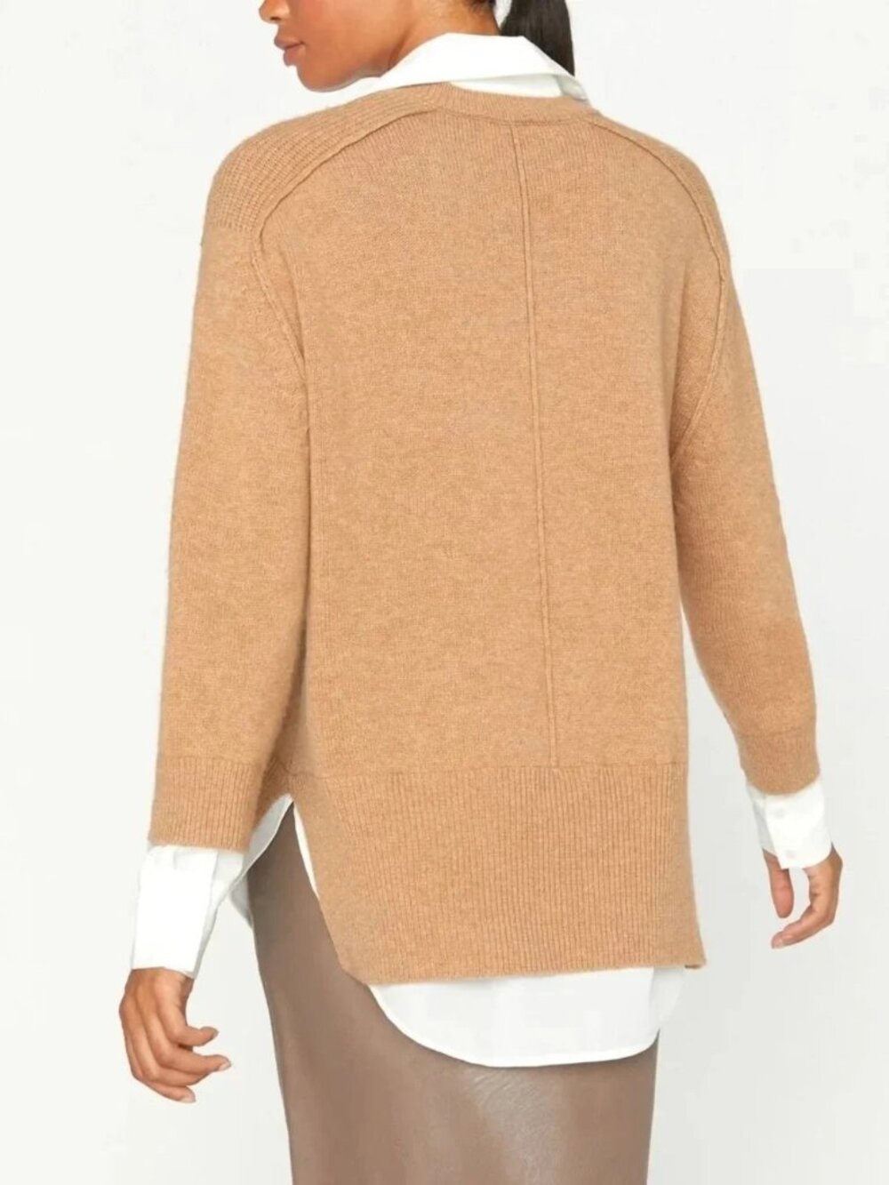 Brochu Walker The Looker Layered V Neck Wool Cashmere Camel Brown Sweater size S - Picture 5 of 16
